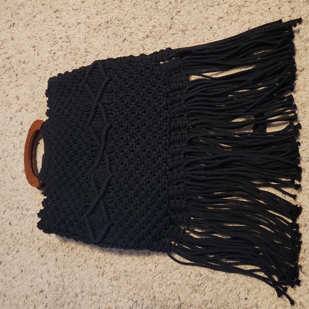 Danielle Nicole Black Weave Design Tassel Handbag NEW